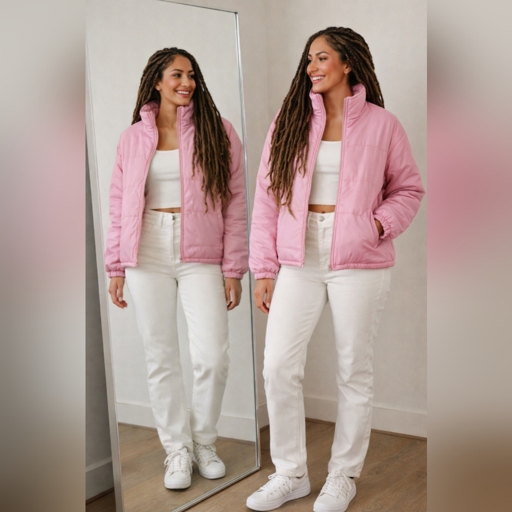 Sporty Pink Large Quilted Puffer Cozy Adventure Travel Retro Resort New